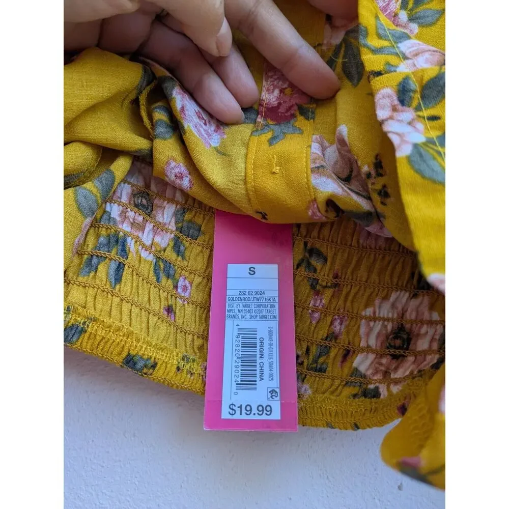 Xhilaration Juniors Crop Top Cottagecore Off or On The Shoulder Boho Floral Sz S